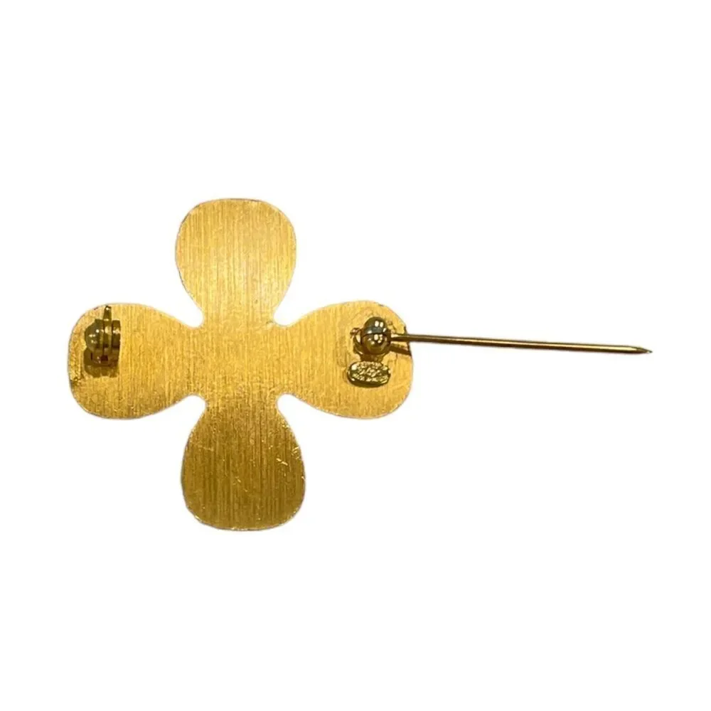 CHANEL STUNNING Vintage Gold & Crystal CC Logo RARE Clover 🍀 Brooch